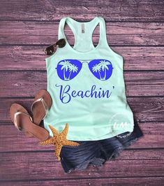 Vacation Shirts Beach, Beach Tanks Tops, Beach Tanks, Custom Tanks, Custom Tank Tops, Beach Theme Decor, Cute Shirt Designs, Cruise Shirt, Cruise Outfits