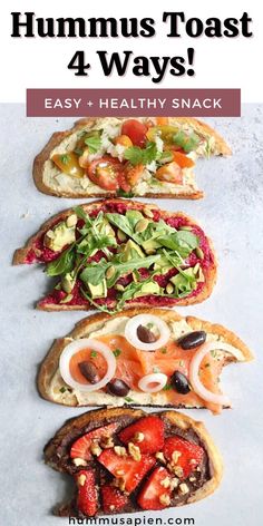 hummus toast 4 ways with text overlay