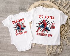 Spider Shirt, Custom Family Spider Shirt, Spiderman T-shirt, Spiderman Birthday Shirt, Spiderman Family Party Tees Please read all the info before placing your order. The price you see is per shirt, please read the size chart in the last pictures of listings before placing your order. How to order a shirt:  *Select the STYLE  *Select the SIZE  *Select the Quantity  *Add Personalization  *Add to cart  *Go back and Repeat for each size (if you need more than one shirt) SHIRTS INFO: *Color: White, Funny White Shirt For Birthday, Funny White Birthday Shirt, Themed White T-shirt With Letter Print, Themed White Birthday T-shirt, Themed Crew Neck Shirt For Birthday, White Themed Letter Print Top, Themed White Shirt For Birthday, Themed White Crew Neck Top, Graphic Tee With Character Print For Birthdays