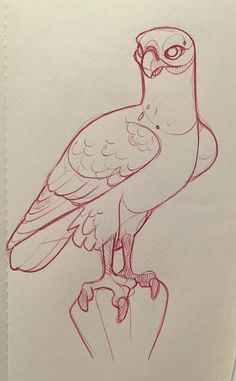 a drawing of a bird sitting on top of a piece of paper