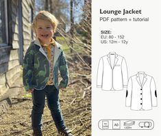 a child's jacket and shirt sewing pattern with an image of a young boy in the background