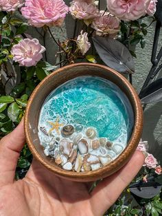 This handmade ocean trinket dish in green hues made from Monkeypod wood with a captured ocean scene is perfect for beach house decor, as a jewelry dish, or as Hawaii souvenir - handcrafted right here in our small shop on Maui!  This resin ocean jewelry dish with real shells and rocks added is the perfect addition to your home and will surely bring you much needed ocean vibes!  Got a beach wedding coming up? This is the perfect Bridesmaid's gift, and is also ideal as wedding favors! Please messag Beach Wedding Gifts, Hawaii Gift, Green Ocean, Trinket Bowl, Ocean Jewelry, Seafoam Green, Jewelry Dish, Ring Dish, Sea Foam