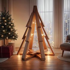 Wooden Christmas Tree Outdoor, Building Christmas Decoration, Wooden Christmas Trees With Lights, Large Wood Christmas Trees, Winter Woodworking Projects, Wood Tree With Lights, 3d Wood Christmas Tree, Wooden Outdoor Christmas Tree, 2 X 4 Christmas Tree