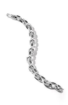 Sterling silver. Pavé black diamonds. 3.83 total carat weight. 9.5mm width. Push-clasp closure. Imported. >Diamond Guide Elegant Black Link Jewelry, Elegant Black Link Chain Bracelet, Classic Black Link Jewelry, Black Link Jewelry For Formal Occasions, Black Sterling Silver Box Chain Bracelets, Classic White Gold Diamond Bracelet With Black Diamonds, Luxury Black Diamond Bracelet For Anniversary, Classic White Gold Bracelets With Black Diamonds, Black Sterling Silver Chain Bracelet