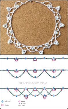 the instructions to make a crocheted necklace with beads and pearls on it, including two