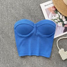 48538343833898 Strapless Summer Crop Top With Built-in Bra, Strapless Crop Top With Built-in Bra For Summer, Blue Tube Top With Built-in Bra For Summer, Fitted Blue Crop Top Tube Top, Blue Crop Top With Built-in Bra And Spaghetti Straps, Stretch Tube Top With Sweetheart Neckline For Summer, Summer Corset With Sweetheart Neckline And Removable Bra Pads, Blue Stretch Bandeau Crop Top, Blue Fitted Cropped Tube Top