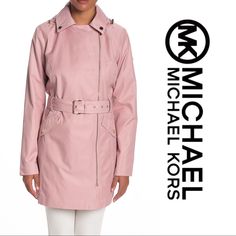 New With Tag Simple And Classic Lightweight Trench Coat True To Size Notch Lapel Zip Front Closure Attached Belt 2 Front Flap Pockets Lined Shell: 57% Cotton, 43% Polyester Lining: 100% Polyester Michael Kors Long Sleeve Outerwear For Spring, Michael Kors Casual Spring Outerwear, Michael Kors Fitted Spring Outerwear, Pink Double-breasted Outerwear With Hidden Buttons, Pink Button-up Outerwear With Buttoned Pockets, Lightweight Trench Coat, Michael Kors Pink Bag With Gold-tone Hardware, Preppy Girls, Flap Pocket