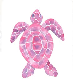 a watercolor painting of a pink turtle