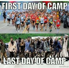 the first day of camp and last day of camp are running in front of runners