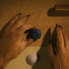 a close up of a dog's paw with a ball on top of it