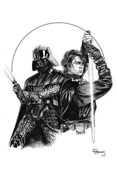 darth vader and luke star wars pencil drawing