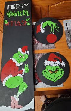 the grinch mask has been painted on and is ready to be put into santa's sleigh