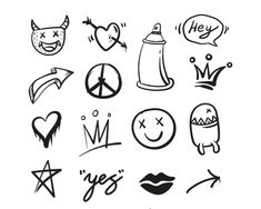 various hand drawn doodles with different symbols