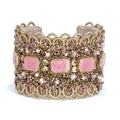 Deepa Gurnani Handmade Steele Cuff in Pink color Embroidered Embellishments, Bracelet Cuffs, Deepa Gurnani, Brass Components, Beaded Cuff Bracelet, Beaded Cuff, Bead Embroidery, Metallic Thread, Silk Thread