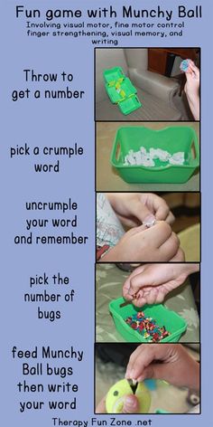 the instructions for how to play with munchy balls and other things in their hands