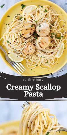 this creamy scallop pasta is loaded with shrimp and parmesan cheese