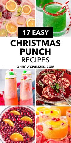 christmas punch recipe collage with oranges and cranberries