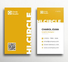 the business card is designed to look like it has a yellow background and white letters