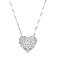 Memoire 18k White Gold Puffed Heart Diamond Necklace Luxury White Open Heart Necklace, Puffed Heart Necklace, White Gold Heart Necklace, Heart Diamond Necklace, Elizabeth Montgomery, Heart Necklace Diamond, Puffed Heart, Heart Diamond, All That Glitters