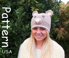 CROCHET PATTERN  (not the actual item)          USA TERMS - LEVEL - EASY - WITH MY DETAILED STEP BY STEP PHOTO TUTORIAL.The cute and cuddly Teddy Bear hat patternThis fun hat is just adorable! Warm and snuggly in soft bulky yarn, YOU WILL LOVE IT! This pattern is an instant down load PdfFor more unique designs take a look in my shop! :-) https://www.etsy.com/uk/shop/KerryJayneDesigns?ref=si_shop      ***QUICK AND EASY TO MAKE *** VERY DETAILED PHOTO TUTORIAL***Written in USA English terms (for u Chunky Crochet Hat Pattern, Bear Hat Crochet, Teddy Hat, Bear Hat Pattern, English Terms, Teddy Bear Hat, Chunky Crochet Hat, Fun Hat, Cuddly Teddy Bear