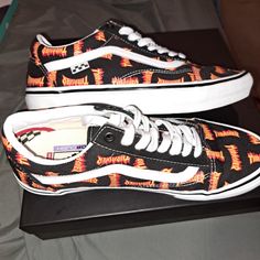 Vans Old Skool "Thrasher" Shoes. Size 10.5. Never Worn, And In Still New Condition. Casual Closed Toe Skate Shoes For Streetwear, Shoes Vans, Men's Vans, Vans Black, Shoes Color, Mens Vans, Vans Old Skool, Old Skool, Vans Shoes