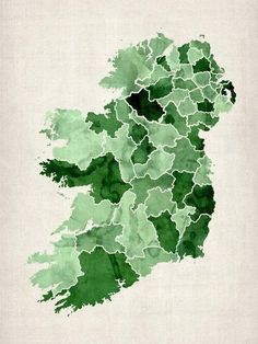 a map of the united states with green watercolors on white paper, showing different areas