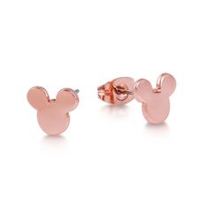 Seek laughter and happiness in these stud earrings, designed with the iconic Mickey Mouse head silhouette. Features 14k gold plated high shine finish Titanium earring posts for pierced ears Stud length 8mm Includes gift box Mickey Earrings, Rose Gold Rings, Disney Couture, Mickey Mouse Earrings, Mickey Mouse Head, Silicone Wedding Rings, Rose Gold Earrings Studs, Rose Gold Studs, Titanium Earrings