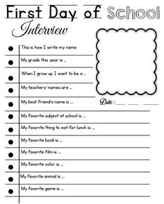 the first day of school interview is shown in this printable worksheet for students