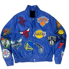 Royal Blue NBA Collage Jeff Hamilton Leather Jacket Jeff Hamilton, Mens Leather Coats, Varsity Letterman Jackets, Biker Jacket Men, Movies Outfit, Daily Cleaning, Aviator Jackets, Letterman Jacket, Nba Teams