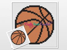 a cross stitch basketball ball with the hoop on it's side and a white frame