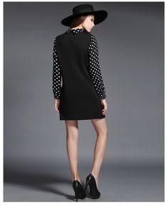 Long Sleeve Loose Dot Black Dress 4XL Plus Size First Date Dress, Night Looks, Above Knee, Half Sleeves, Lace Dress, Unique Style, High Neck Dress, Black Dress, Plus Size