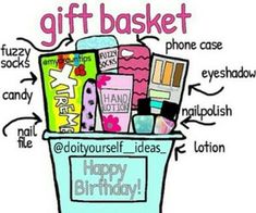 a gift basket filled with lots of different types of things to put in it's holder