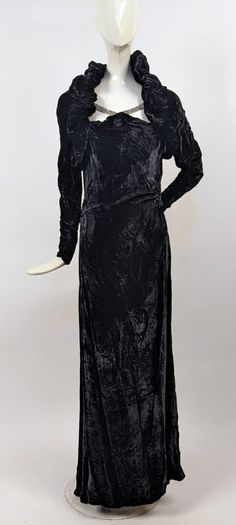 Vintage Velvet Dress For Evening, Vintage Black Velvet Dress For Evening, Vintage Velvet Cocktail Dress, Velvet Vintage Dress For Vintage Events, Vintage Velvet Dress For Night Out, Velvet Long Dress, Velvet Dress Long, Rhinestone Rose, 1930s Fashion