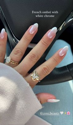 French ombré with white chrome nails Perfect Grades, Ombre Chrome Nails, White Chrome Nails, Wedding Day Nails, Engagement Nails, Bridal Prep, White Chrome, Her Nails