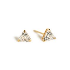 Triangle Shaped Stud Earrings, 14K Gold Studs, Crystal Studs – AMYO Jewelry Face Neck Tattoo, Betty Boop Jewelry, Classic Gold Jewelry, Unique Ear Piercings, Staple Earrings, Ear Piercing Studs, White Gold Stud Earrings, Triangle Earrings Stud, Studs Gold