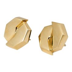 Gold Geometric Earrings For Formal Occasions, Modern Yellow Gold Clip-on Earrings With Polished Finish, Modern Clip-on Earrings With Polished Finish, Gold Knot Earrings, Yellow Gold Diamond Earrings, Yellow Gold Earrings, Diamond Brooch, Knot Earrings, Gold Diamond Earrings