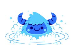 an illustration of a blue monster in the water with horns on it's head