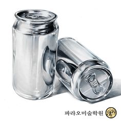 a drawing of two metal cans with lids on each one and the other is empty