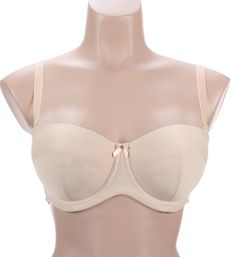 This strapless bra is Featuring convertible straps that may be worn classic, racerback, halter, one-shoulder or strapless style. Offers ultimate shape and support in a modern microfiber fabric. Made of polyester, cotton, nylon, and elastane. Multi-part, underwire cups provide shape and support with light padding. Transversal and vertical center cup seams give an uplifted, round shape. Center panel - arched for high tummy comfort, with bow accent at center panel. Sides and back are lined with pow Fitted Strappy Bra With Padded Cups, Elegant Fitted Strappy Bra, Fitted Strapless Bra With Padded Cups, Elegant Strappy Bra With Removable Pads, Elegant Strappy Fitted Bra, Strapless Bra With Padded Cups, Elegant Full Coverage Bra With Removable Straps, Padded Fitted Strapless Bra, Strapless Padded Fitted Bra