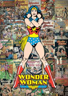 DC Comics (Wonder Woman - Comic Collage) MightyPrint™ Wall Art MP17240372 Wonder Woman Comic Book, Classic Wonder Woman, Starburst Wall Art, Woman Collage, Amazonian Warrior, Justice League Comics, Classic Wall Decor, Arte Dc Comics, Classic Wall