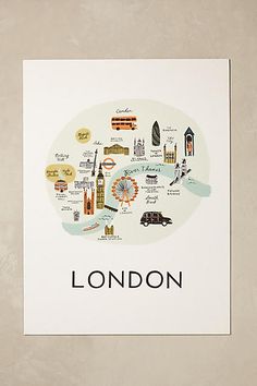 an illustrated map of london with all the major attractions and places to see on it