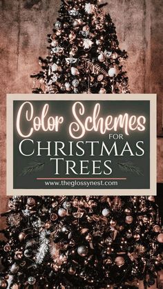 a black and white christmas tree with the words color schemes for christmas trees on it