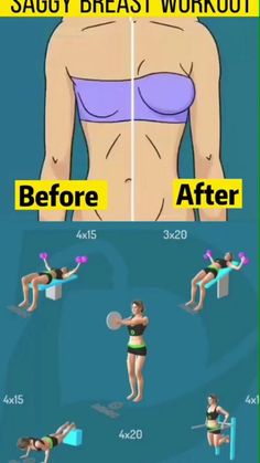 an image of a woman doing exercises on her stomach with the caption saying saggy breast workout before and after