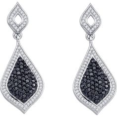 GND 10K White Gold Dangle Earrings with Prong-Set Black Diamonds and Pave-Set White Diamonds - 2.15 Carat Total Diamond Weight Real Jewelry, Diamond Dangle Earrings, Gold Earrings Dangle, Diamond Fashion, Screw Back Earrings, Delicate Necklace, Fine Jewellery Earrings, High Quality Jewelry, White Gold Diamonds