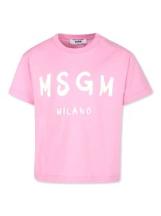 rose pink/white cotton jersey texture logo print at the chest crew neck short sleeves straight hem Texture Logo, Msgm Kids, Dress With Jean Jacket, Baby Boy Accessories, Gucci Kids, Dolce And Gabbana Kids, Kids Logo, Stella Mccartney Kids, Kids Branding