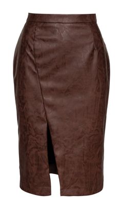 Chocolate brown pencil skirt in woven faux moiré leather fabric. Waistband 4cm. Slit at the front which starts slightly off-centre to the right moving downwards and ending centrally.  Concealed zip fastening in the back, tone on tone. Lined.  Hits just below the knee. Dry clean. Mild detergent.  Do not bleach. Brown Leather Pencil Skirt, Brown Pencil Skirt, Faux Leather Pencil Skirt, Tone On Tone, Leather Pencil Skirt, Professional Women, Independent Designers Fashion, Leather Fabric, Badger