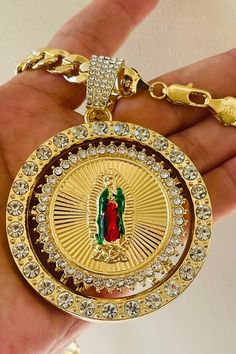 Hip Hop Style Centenario De La Virgen De Guadalupe Rotating Pendant Necklace, Gold Plated, Coin Gold Plated, - Etsy Rotating Pendant, Pendant Necklace Gold, Hip Hop Style, Hip Hop Fashion, Necklace Gold, Pendant Necklaces, Hip Hop, Coin, Gold Plate