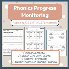 a poster with text that reads phonics progress monitoring aligned to s & s of ufli