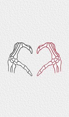 two hands are shown in red and black on a white background, with the word love written