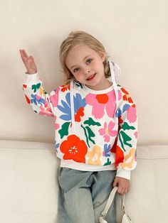 LMoss Young Girl Young Girl Floral Knit Loose Crew Neck Casual Sweatshirt Multicolor Casual  Long Sleeve Knitted Fabric Floral,Plants Pullovers Slight Stretch  Young Girls Clothing, size features are:Bust: ,Length: ,Sleeve Length: Over The Calf Socks, Solid Color Pants, Floral Knit, Couple Matching, Embroidered Shorts, Boys Casual, Elegant Dresses Long, Girl Sweatshirts, Casual Sweatshirt